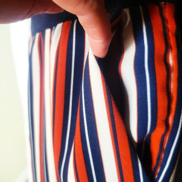 ZARA Women's Navy/Dk Orange/White Striped Cropped Wide Leg Flowy Pants - Size M - Picture 4 of 11